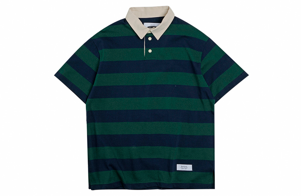 Opening Hour Stripe Rugby Collar-Tee (green)